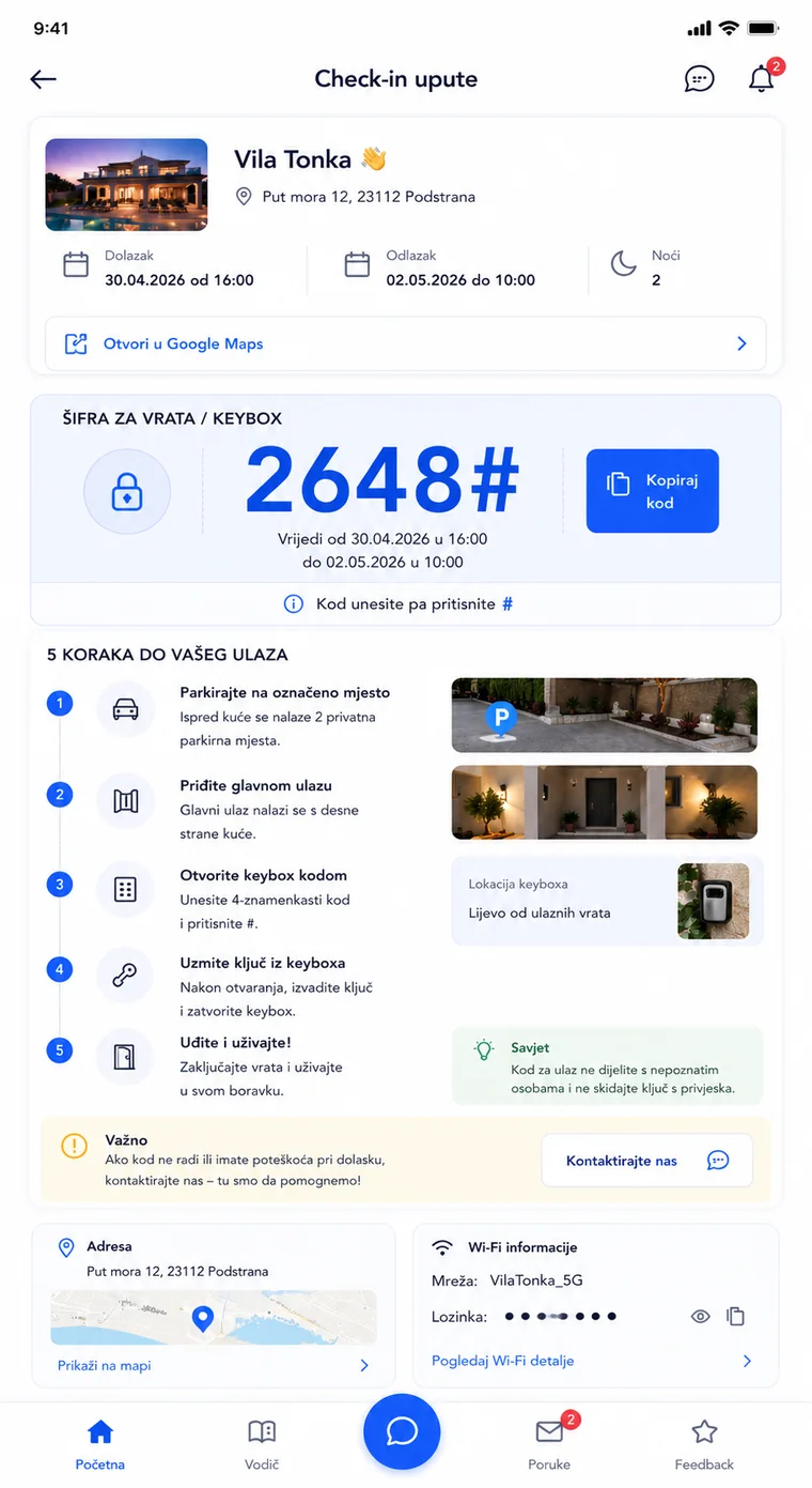 Stvarni mobilni ekran s PIN kodom i uputama za ulaz