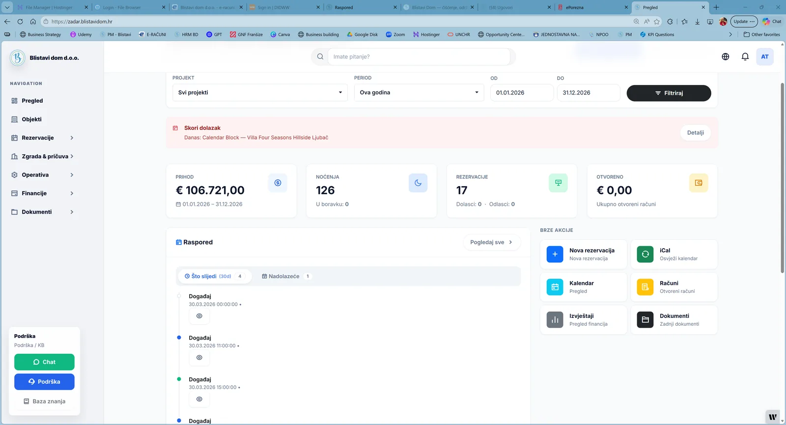 Pregled aplikacije za status objekta, zadatke i raspored
